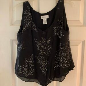 Rena Rowan 100% Silk Sleeveless Floral Button Front Top